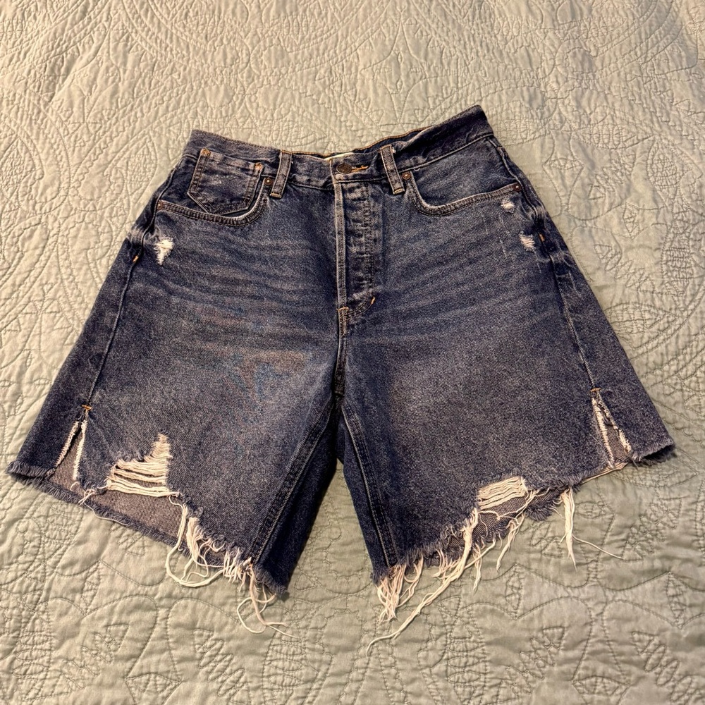 We The Free Dark Blue Distressed Jean Shorts